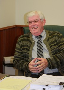 Ronny Sacks in his office at the Round Top State Bank.