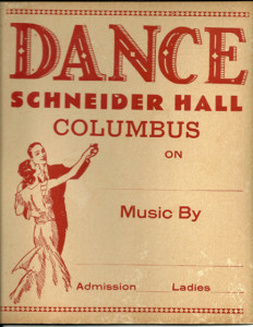 Placard advertising dance at Schneider Hall