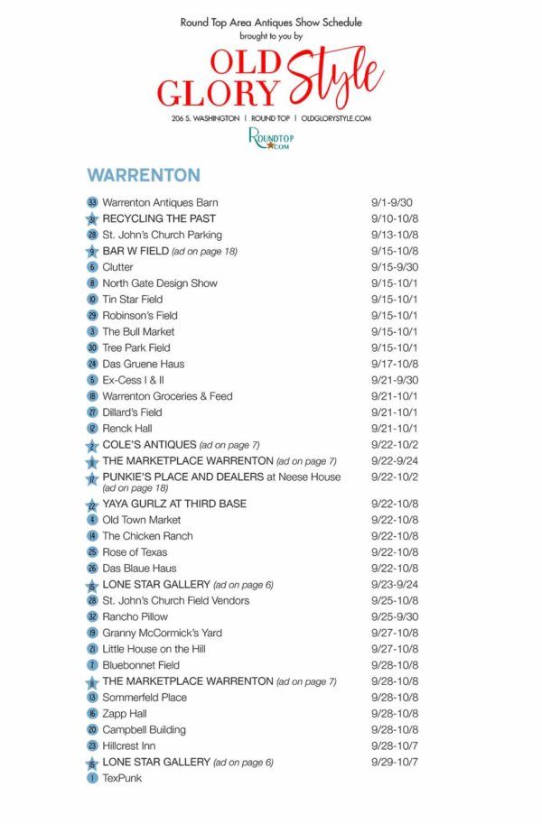 Round Top Antiques Show Fall 2017 Warrenton Map & Schedule Round Top