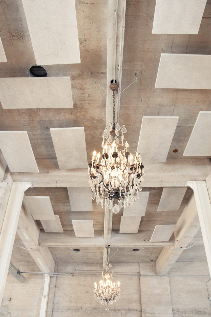 The revamped, former industrial building has been updated with details fitting for an elegant event space.